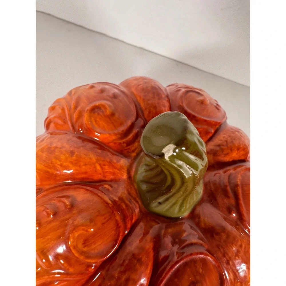 Pier 1 Imports Hand Painted Dolomite Pumpkin Lidded Jar Orange Fall Decor Whimsy